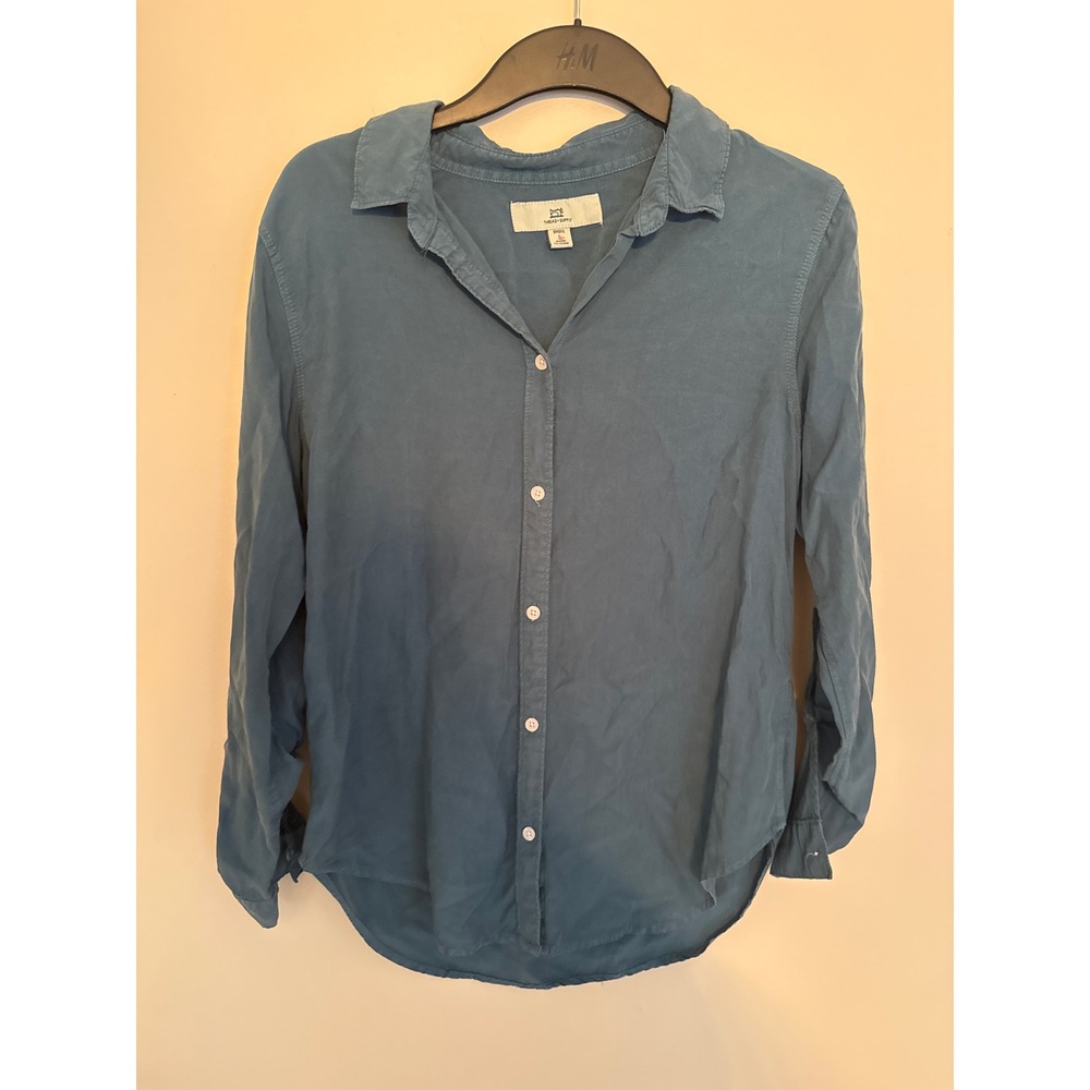 Thread & Supply Tencel Lyocell Roll Tab Button Down Shirt Blue Coral T2207TGTJ